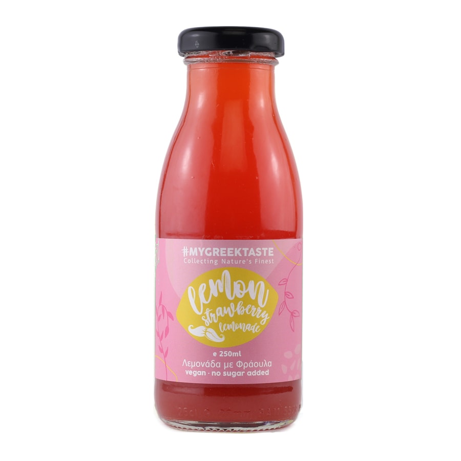 Handmade No Sugar Lemonade with Strawberry & Agave - myGreekTaste - 250ml