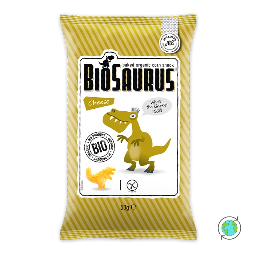 Organic Baked Corn Snack with Cheese, Biosaurus - Mclloyd's - 50g