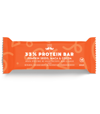 Vegan Protein Bar 33% with Pumpkin Seeds, Maca & Cocoa - myGreekTaste - 80gr