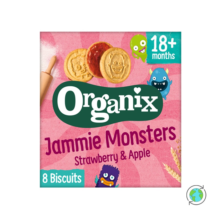 Organic Jammie Monsters Biscuits Strawberry & Apple (18m+) - Organix - 64gr