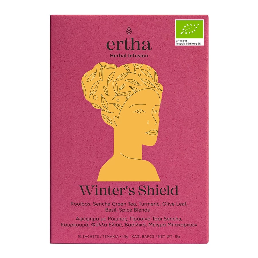 Winter's Αφέψημα με Ρόιμπος, Πράσινο Τσάι, Sencha, Κουρκουμά, Φύλλο Ελιάς, Βασιλικό, Μείγμα Μπαχαρικών - Ertha - 15gr