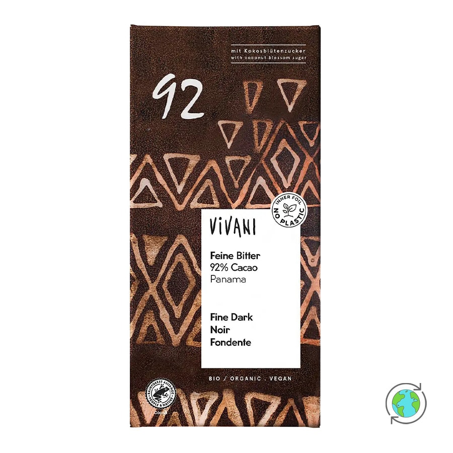 Organic Fine Dark 92% Cocoa Chocolate - Vivani - 80gr