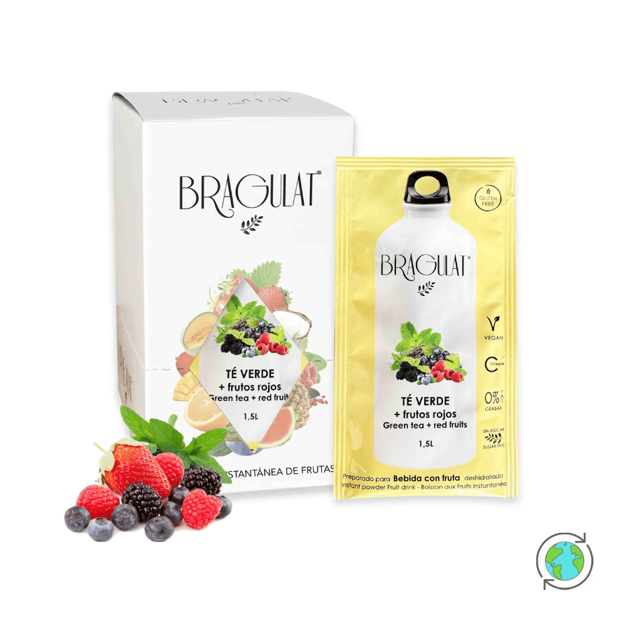 Green Tea with Red Fruits Sugar Free Instant Drink in a Sachet with Vitamin C - Bragulat - 8g