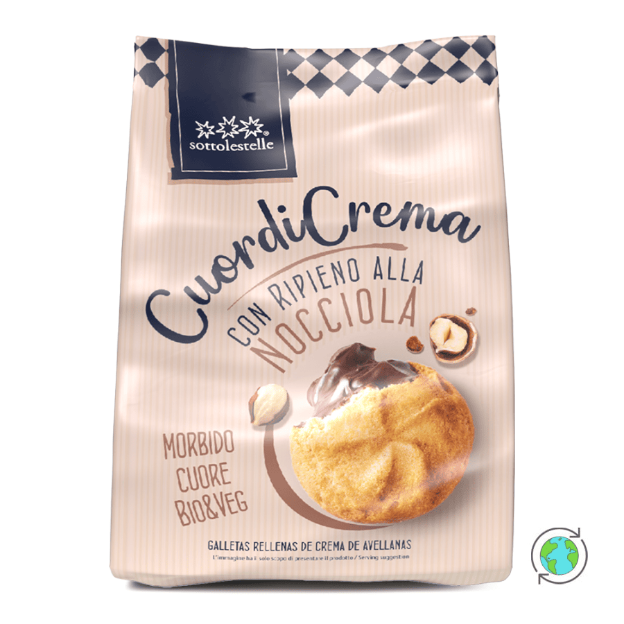 Βιολογικά Vegan Μπισκότα 'Cuordi Crema' με Κρέμα Φουντουκιού - Sottolestelle - 200gr