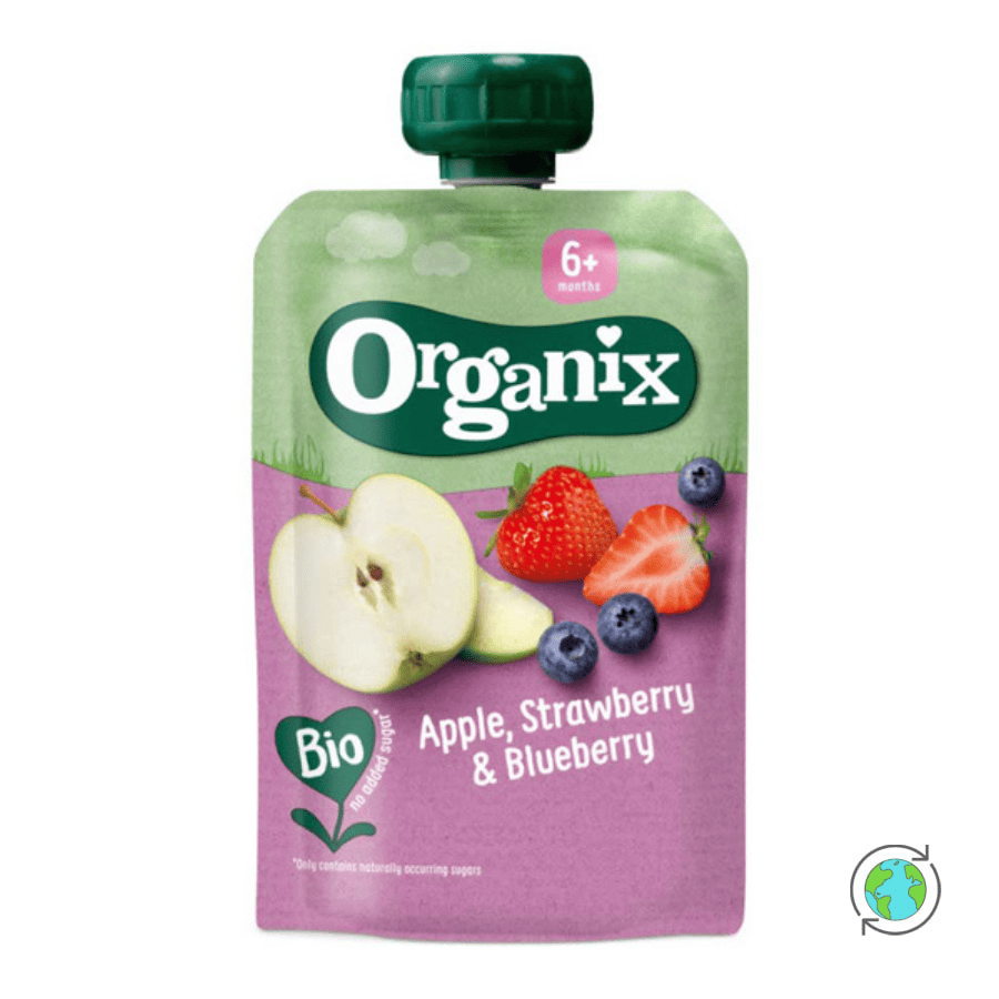 Βιολογικός Παιδικός Πολτός Μήλο, Φράουλα & Μύρτιλο (6μ+) – Organix – 100gr