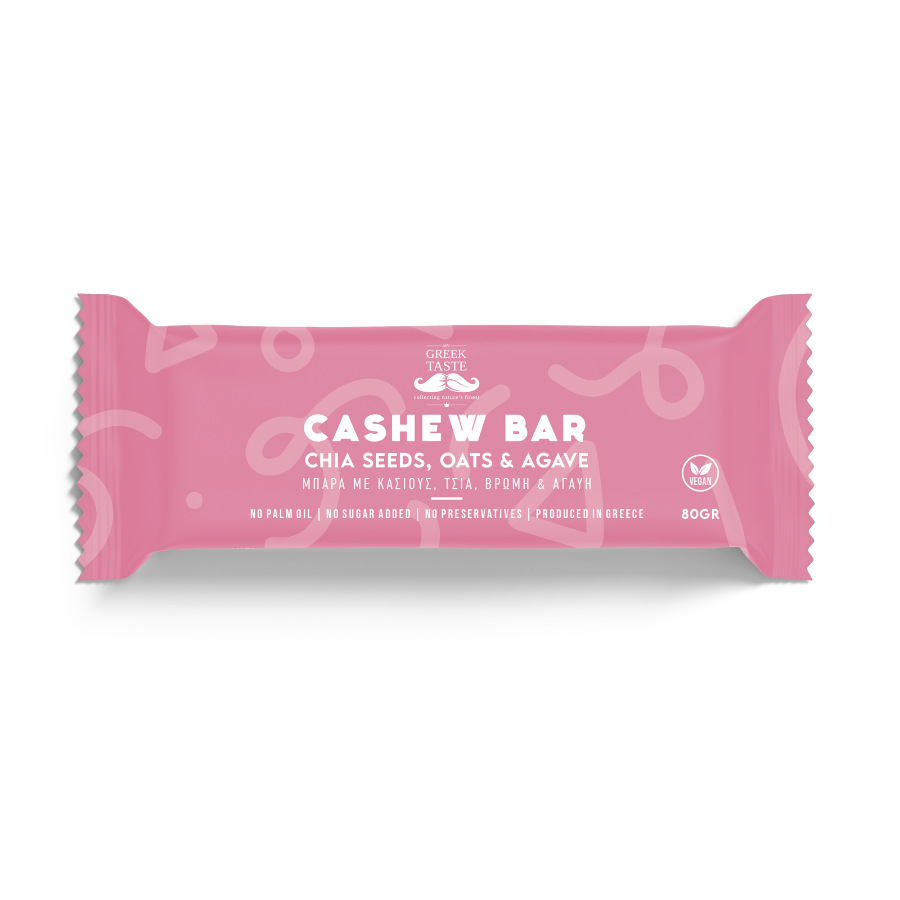 Cashew Bar with Chia Seeds, Oats & Agave Syrup - myGreekTaste - 80gr