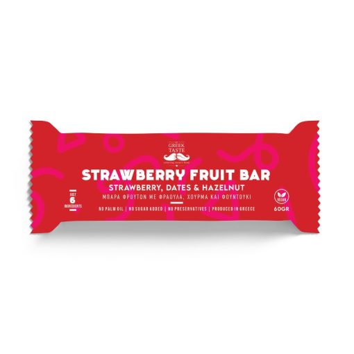 Strawberry Fruit Bar with Dates & Hazelnut - myGreekTaste - 60gr 1
